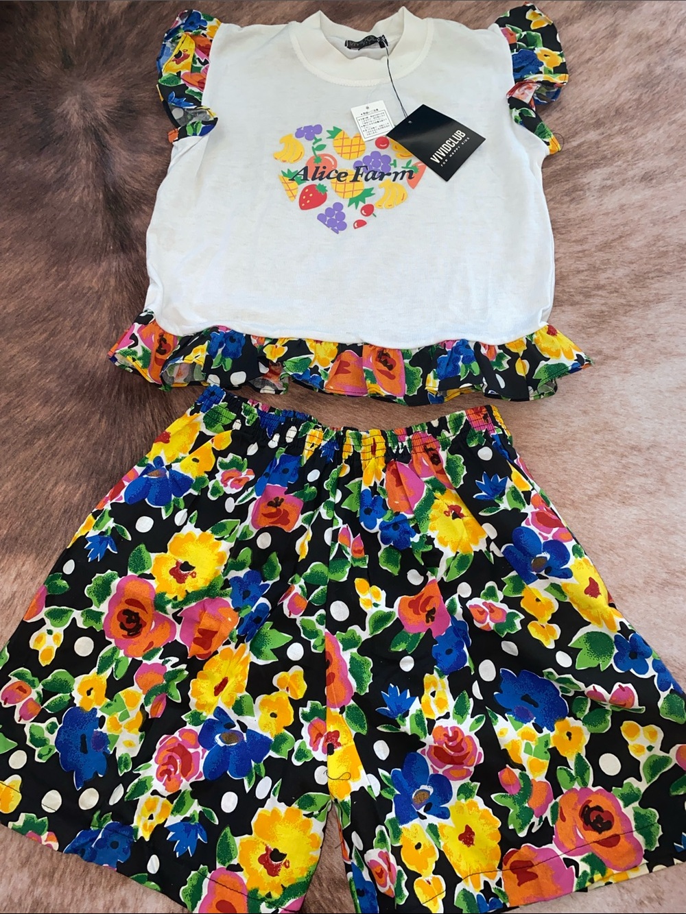 Vintage Vivid Club Girls 2 Piece Floral Top & Shorts Set Size XL NWT